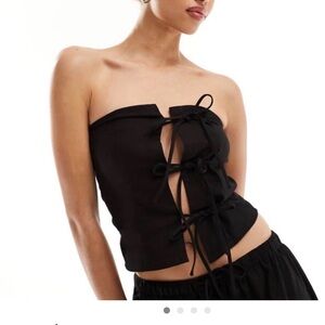 NWT Lioness Black Strapless Tie-Front Top